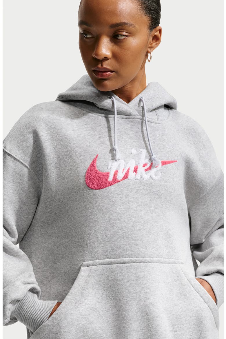 Oversize Brushed Cotton Blend Fleece Hoodie, Alternate, color, 043 PLATINUM/HEATHER/CORAL