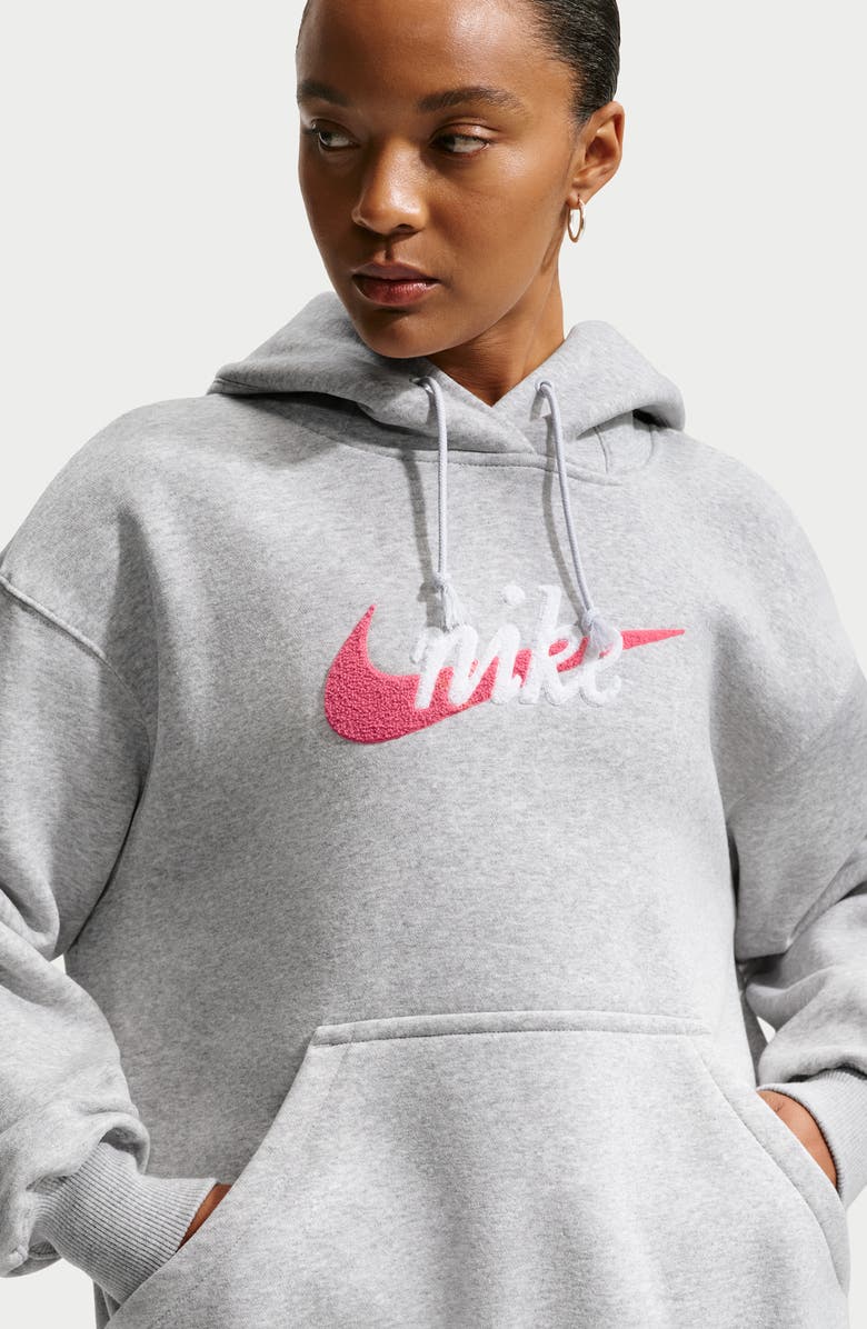 Nike Oversize Brushed Cotton Blend Fleece Hoodie, Alternate, color, 043 Platinum/Heather/Coral