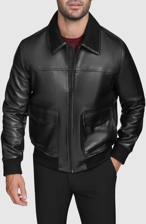 Knit Trim Leather Jacket