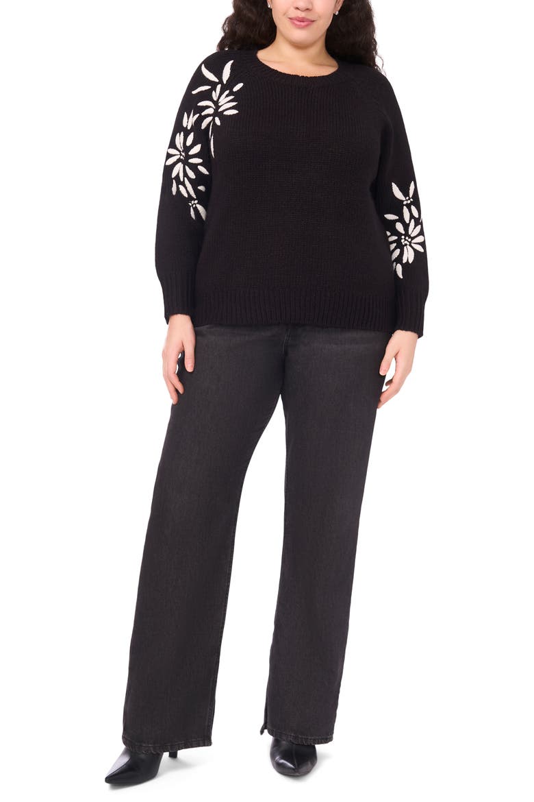 Embroidered Floral Sweater, Alternate, color, RICH BLACK