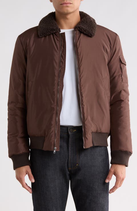 Nylon Flight Jacket with Faux Shearling Collar