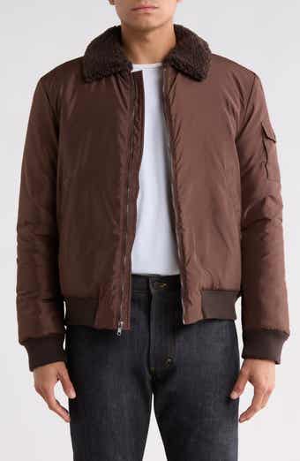 Nylon Flight Jacket with Faux Shearling Collar