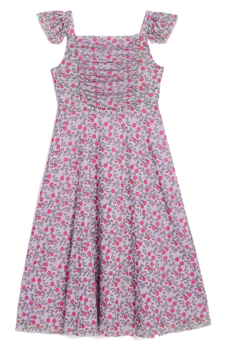 Pippa & Julie Kids' Floral Mesh Dress, Main, color, Lilac