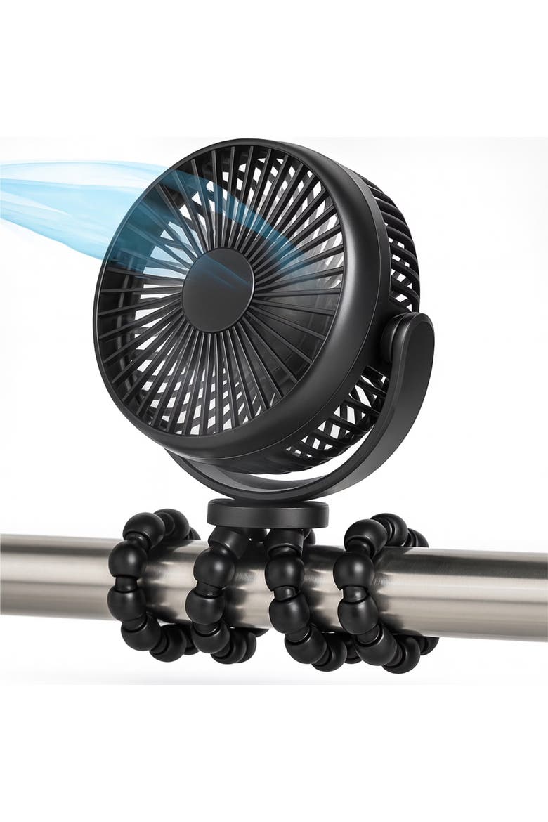 Portable Stroller Fan 3 Speed Rechargeable Flexible Tripod Clip-On Fan with Rotatable Design, Main, color, Black