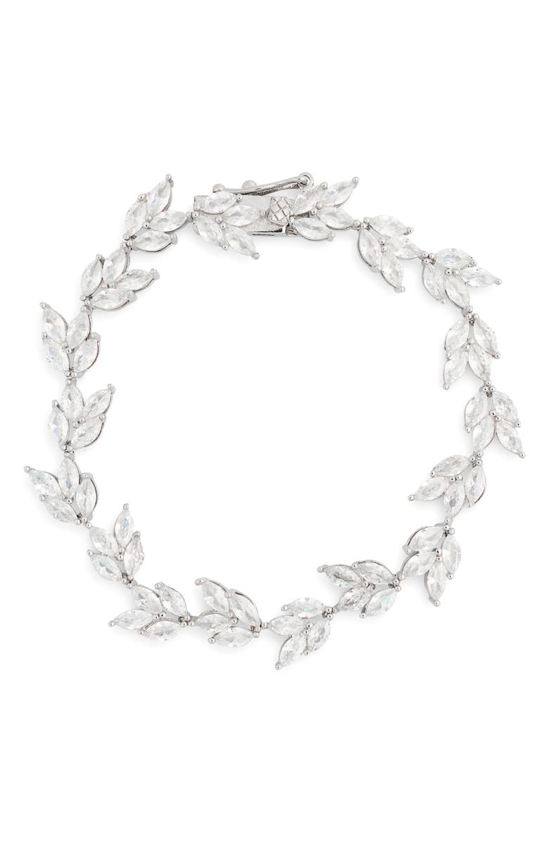 NORDSTROM RACK Cubic Zirconia Leaf Bracelet, Main, color,