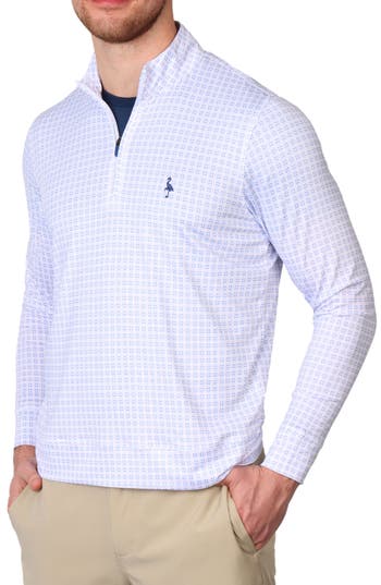 Tailorbyrd Mini Geometric Quarter Zip Performance Polo In Dove White