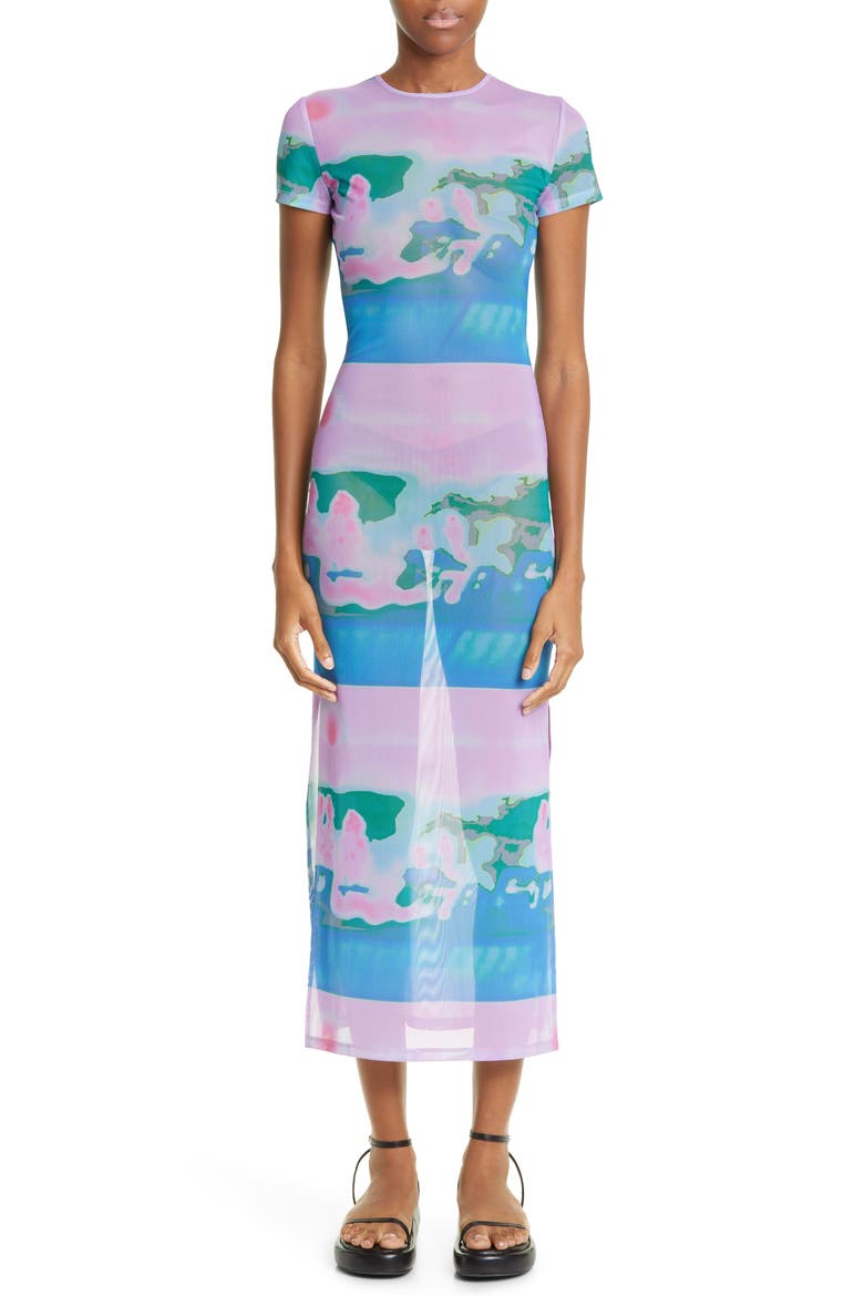 Billie Thermal Pastel Print Sheer Mesh Midi Dress, Main, color, THERMAL PASTEL