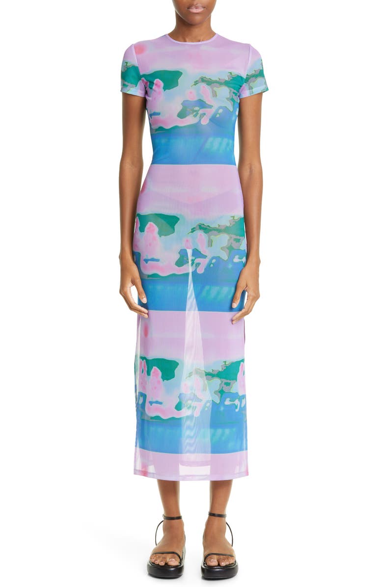 Miaou Billie Thermal Pastel Print Sheer Mesh Midi Dress, Main, color,