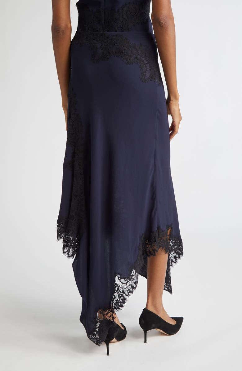 Veronica Beard Hartley Lace Detail Asymmetric Slip Skirt, Alternate, color, Navy