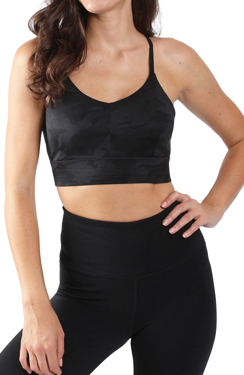 90 DEGREE BY REFLEX Lux Camo Strappy Back Sports Bra, Main, color,
