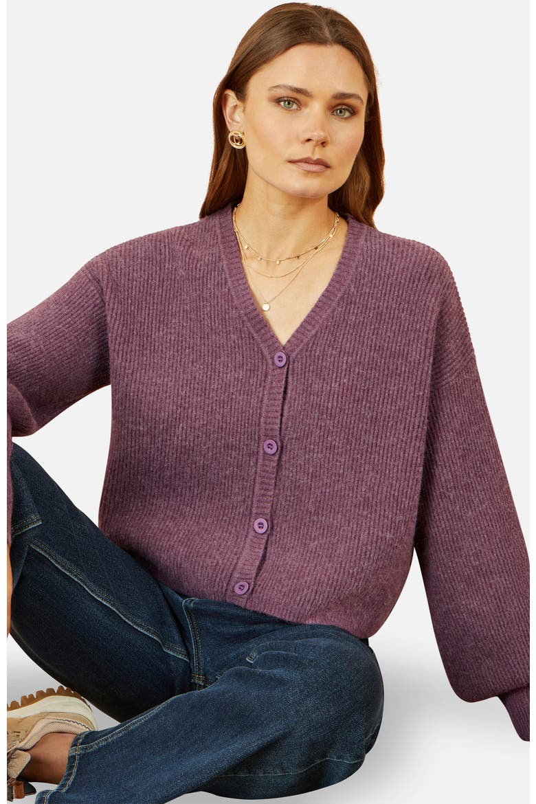 Marl Knit Cardigan, Alternate, color, Purple