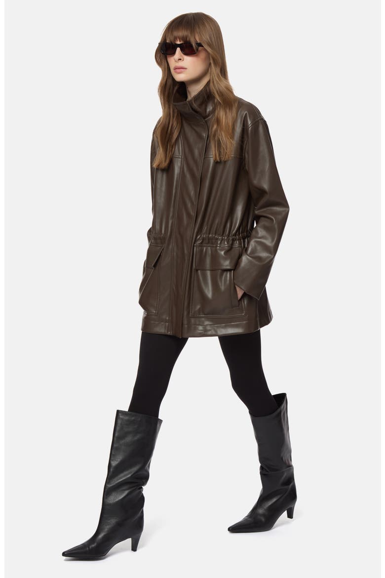 Edie Faux Leather Parka, Alternate, color, DEEP BROWN