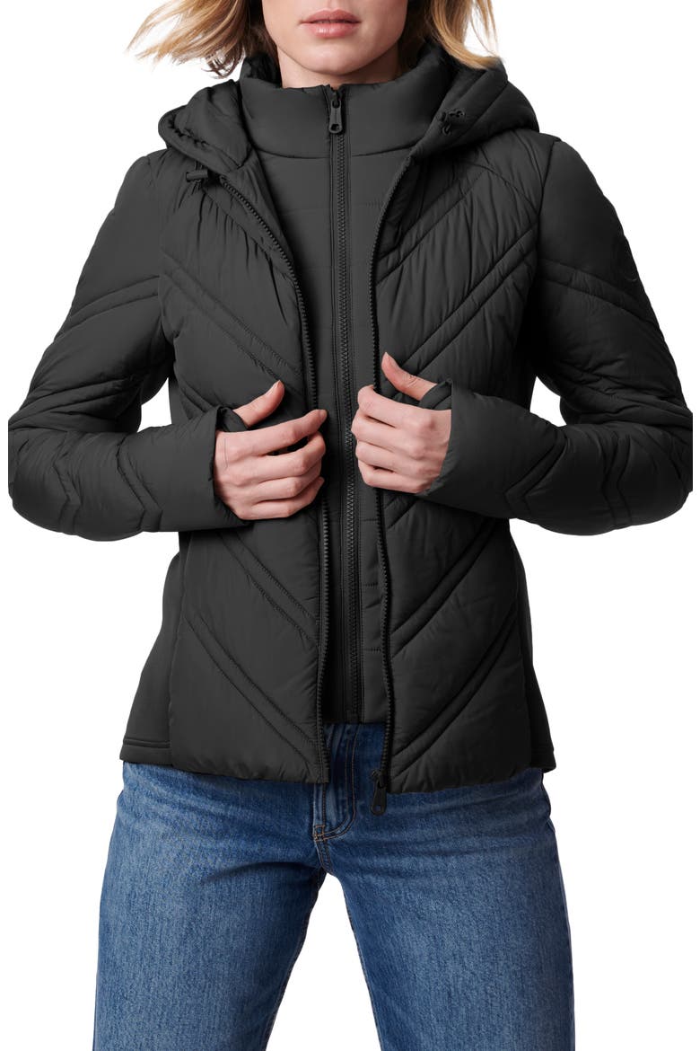 Hooded Puffer Jacket with Bib, Alternate, color, BLACK