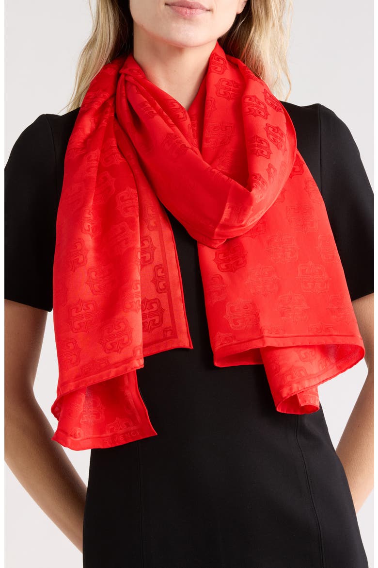 4G Baroque Silk Jacquard Skinny Scarf, Main, color, VERMILION