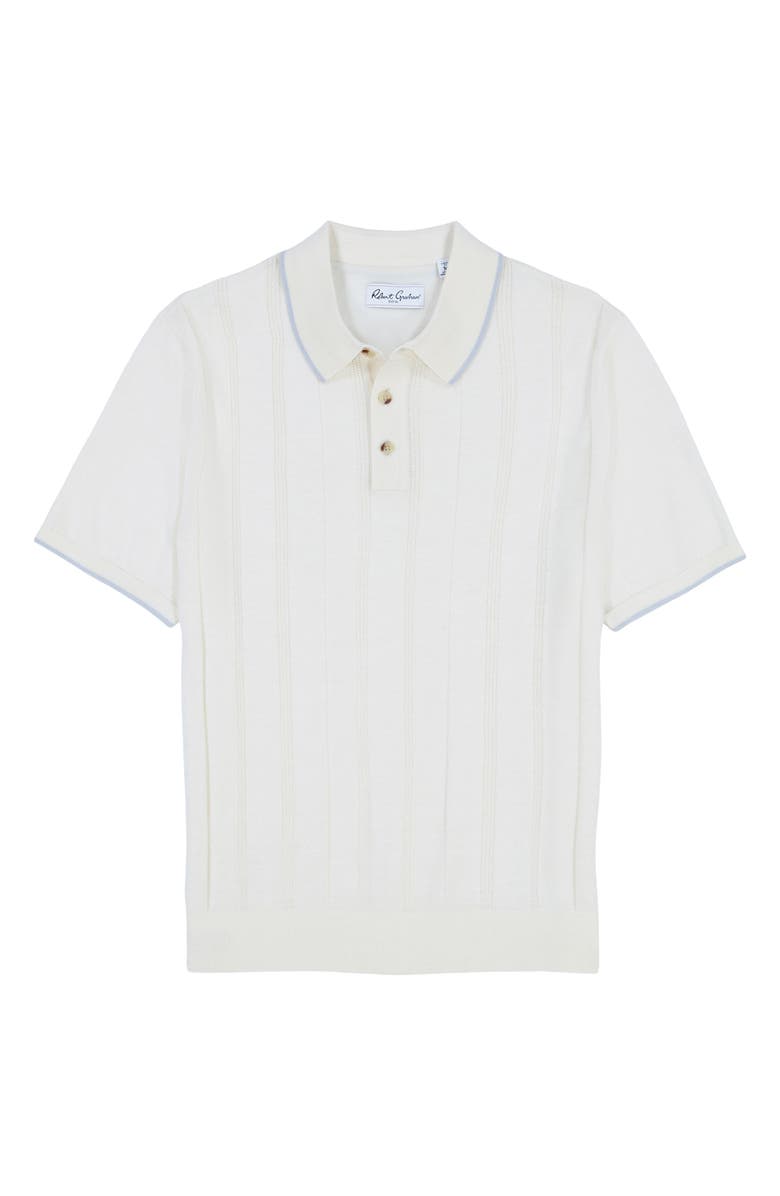 Robert Graham Edvan Short Sleeve Wool Blend Polo Sweater, Alternate, color, Off White