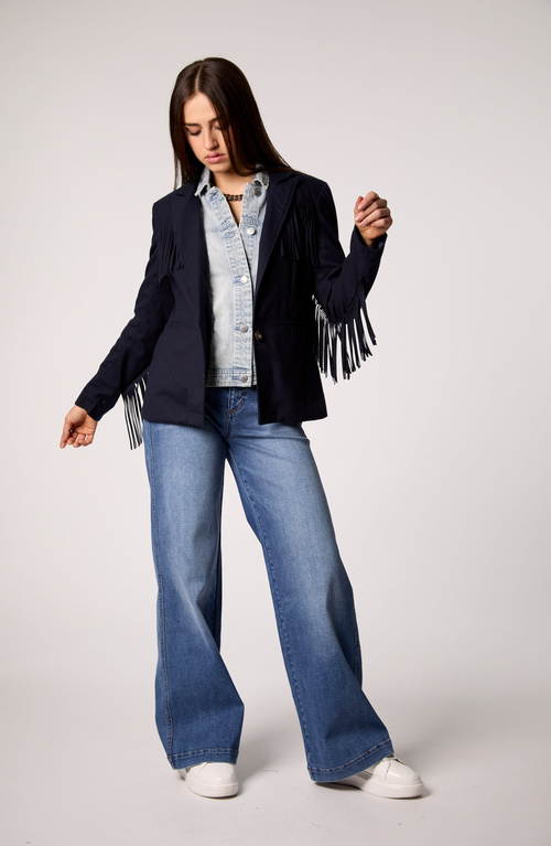 Blue Revival Helen Fringe Blazer With Removable Denim Insert In Black