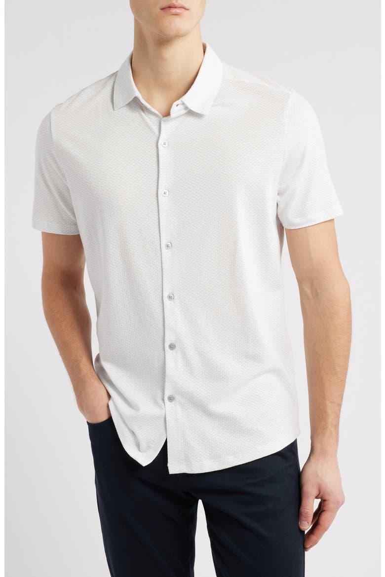 Bonville Geo Jacquard Short Sleeve Cotton & Modal Knit Button-Up Shirt, Main, color, LIGHT GREY
