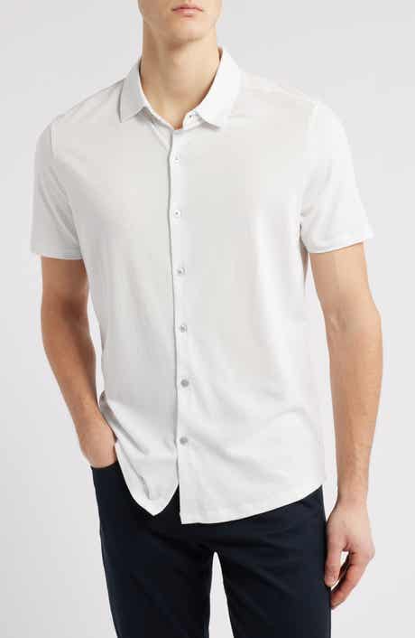 Bonville Geo Jacquard Short Sleeve Cotton & Modal Knit Button-Up Shirt