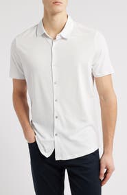 Robert Barakett Bonville Geo Jacquard Short Sleeve Cotton & Modal Knit Button-Up Shirt