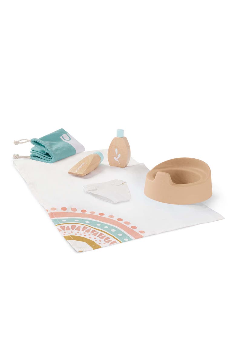 Miniland Wooden Care Set Doll Accessory Play Set for Potty Training, Main, color, Beige Multi
