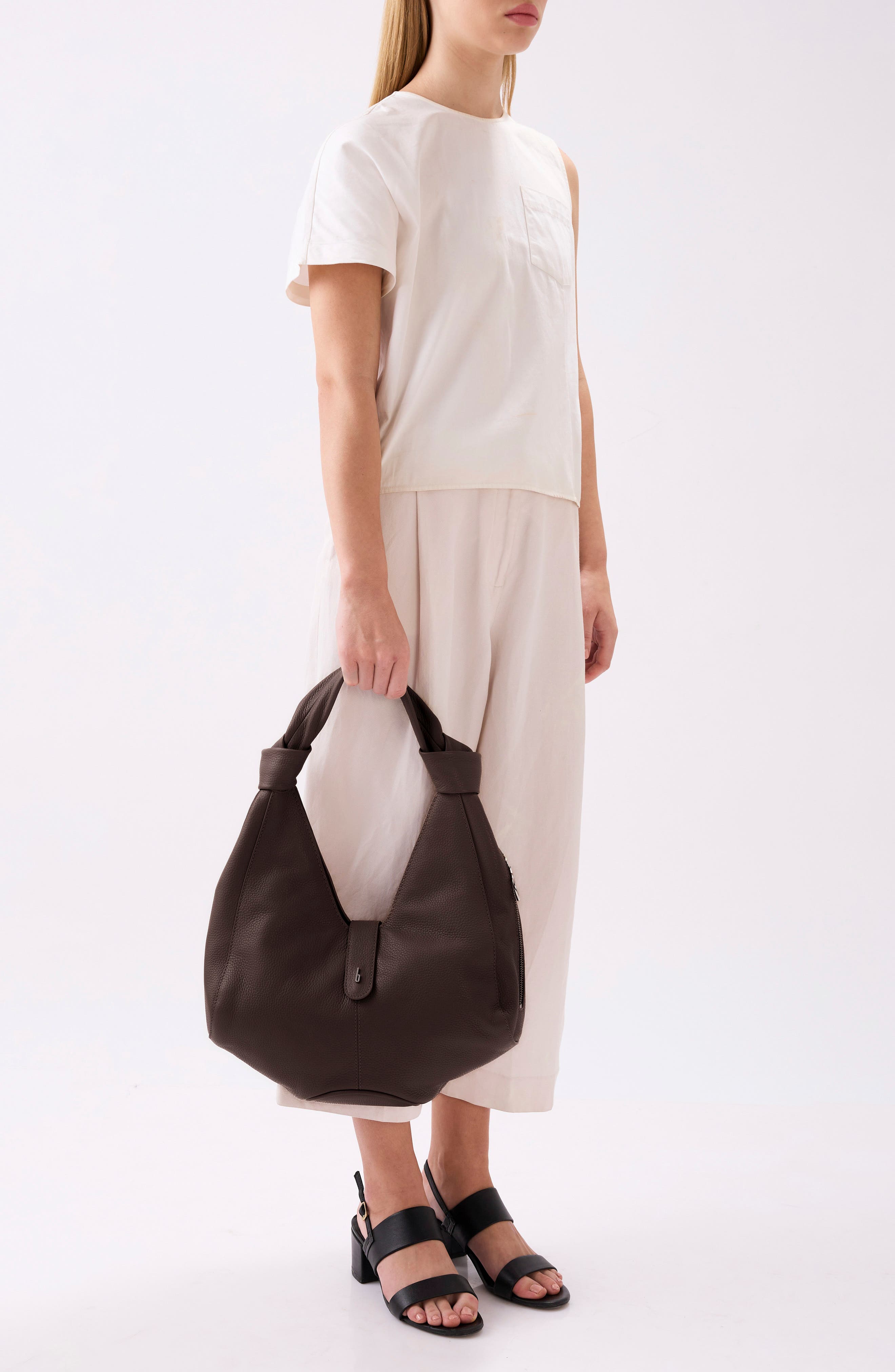 behno Nelli Pebble Leather Hobo Bag, Alternate, color, Cacao