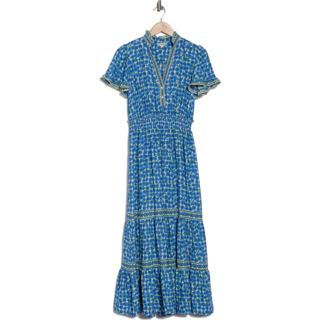 MAX STUDIO MAX STUDIO SMOCKED FLUTTER SLEEVE MAXI DRESS