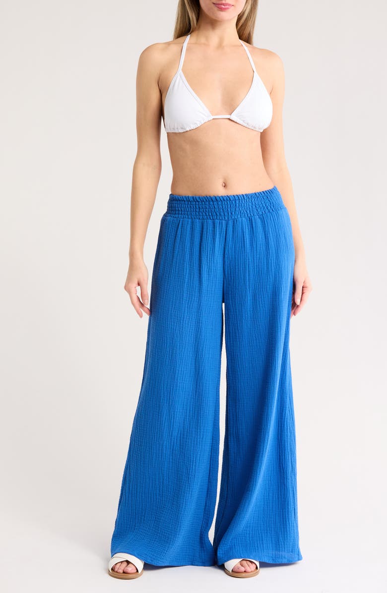 Elan Smocked Wide Leg Cover-Up Pants, Main, color, 
