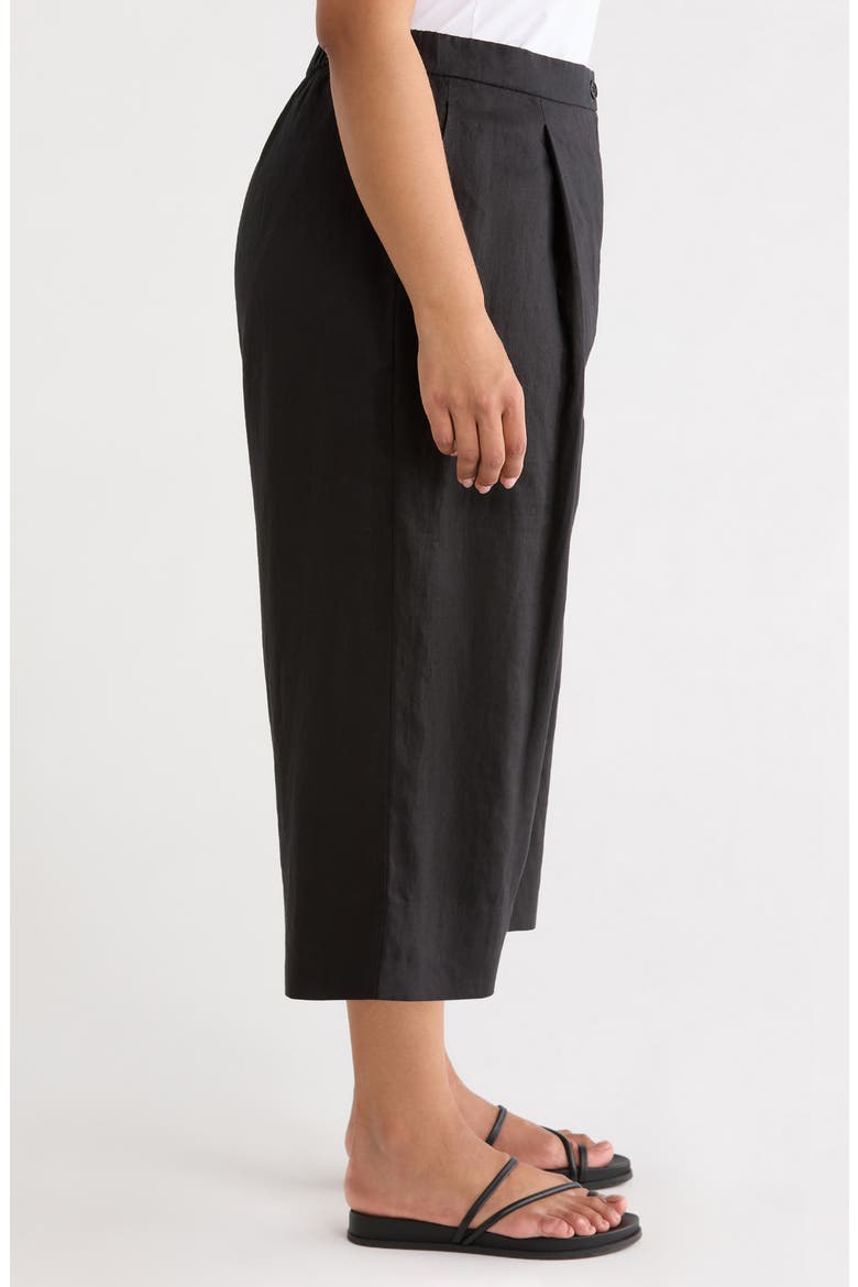 High Waist Organic Linen Crop Wide Leg Pants, Alternate, color, BLACK