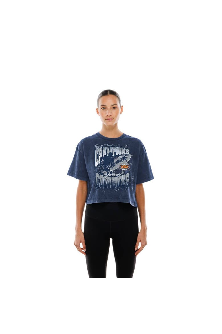 Women's New Era Navy Dallas Cowboys Cropped Boxy Sport Classics Mineral Wash T-Shirt, Main, color, Navy