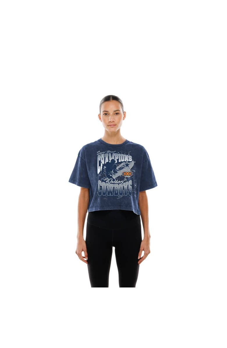 New Era Women's New Era Navy Dallas Cowboys Cropped Boxy Sport Classics Mineral Wash T-Shirt, Main, color, Navy
