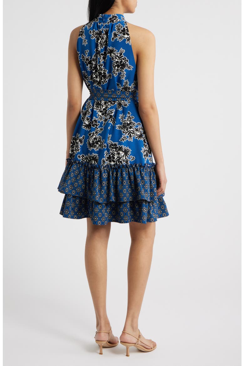 Bandana Layered Ruffle Sleeveless Dress, Alternate, color, BLUE/ WHITE
