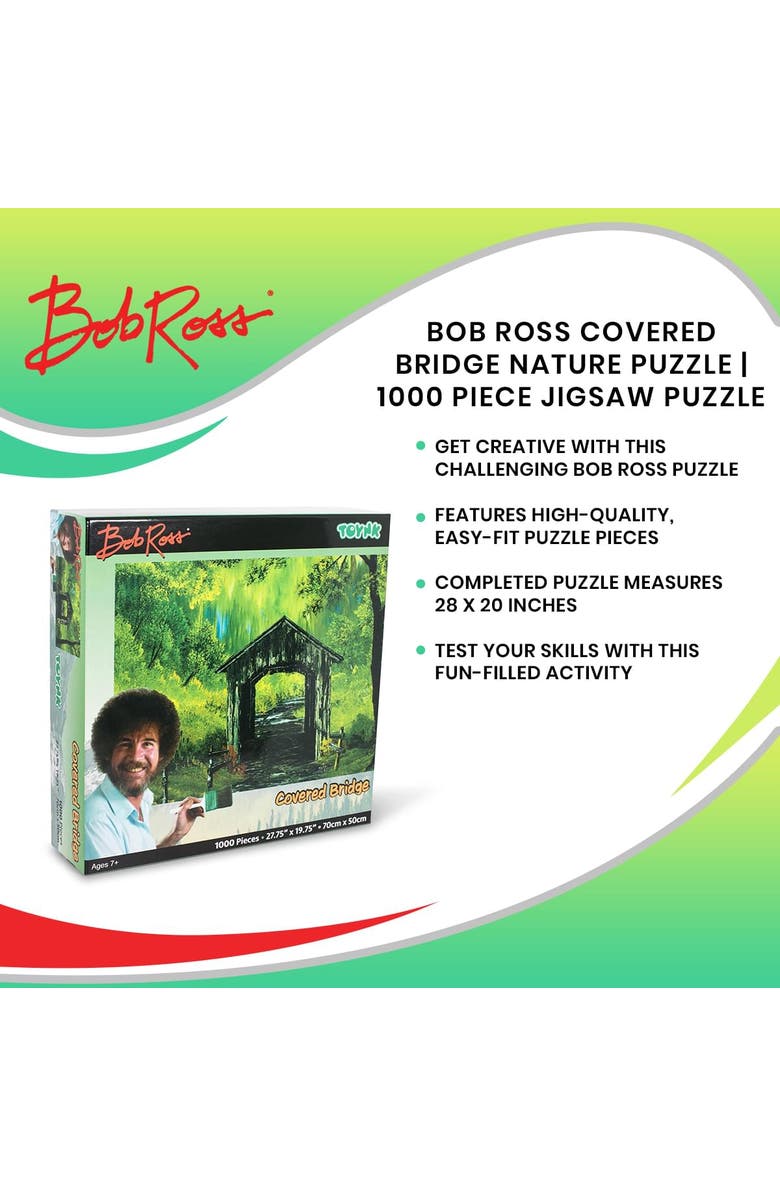 Toynk Bob Ross Covered Bridge Nature Puzzle | 1000 Piece Jigsaw Puzzle, Alternate, color, Green