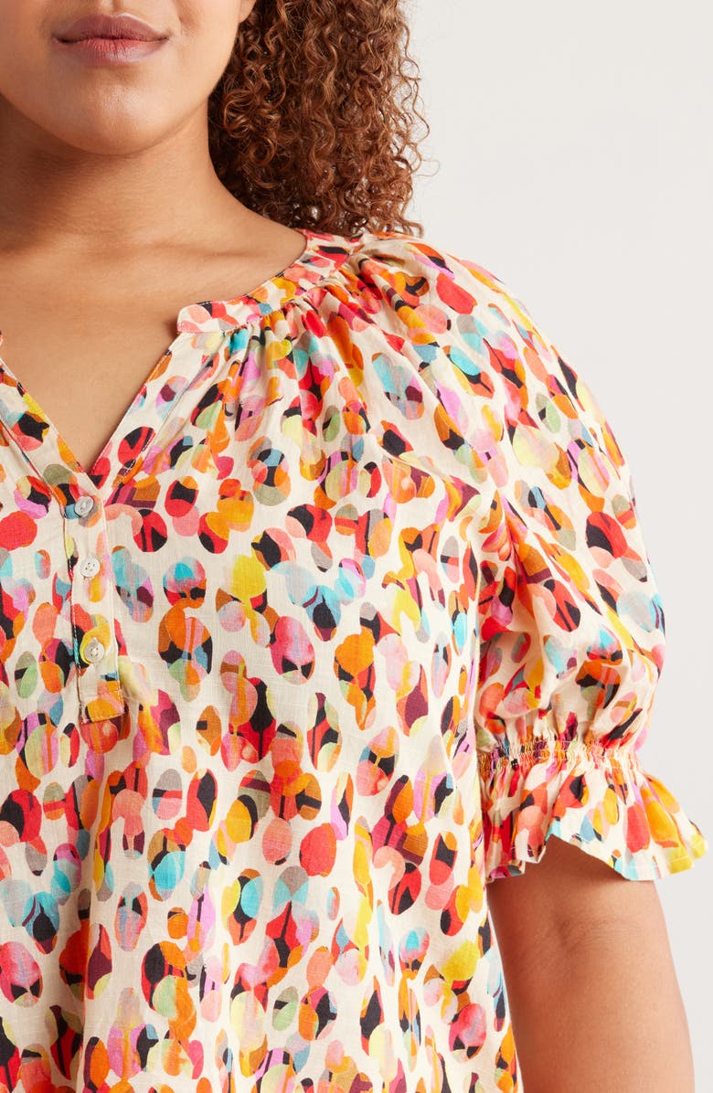 Liverpool Los Angeles Dot Print Ruffle Sleeve Popover Top, Alternate, color, 