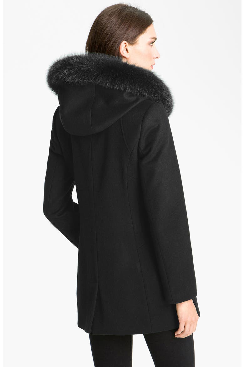Genuine Fox Trim Hooded Coat, Alternate, color, BLACK