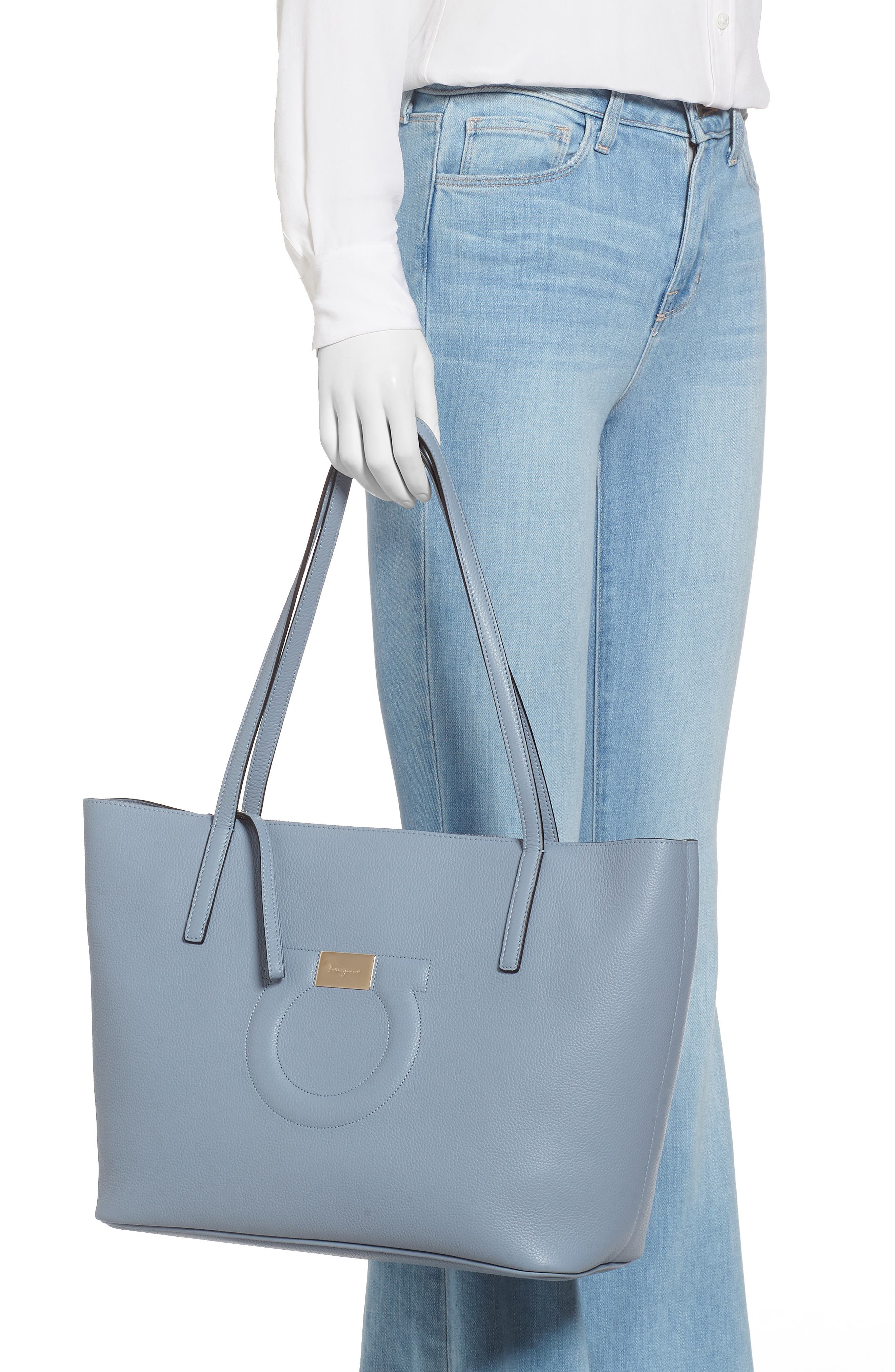 Salvatore Ferragamo City Quilted Gancio Leather Tote, Alternate, color, STORMY SKY