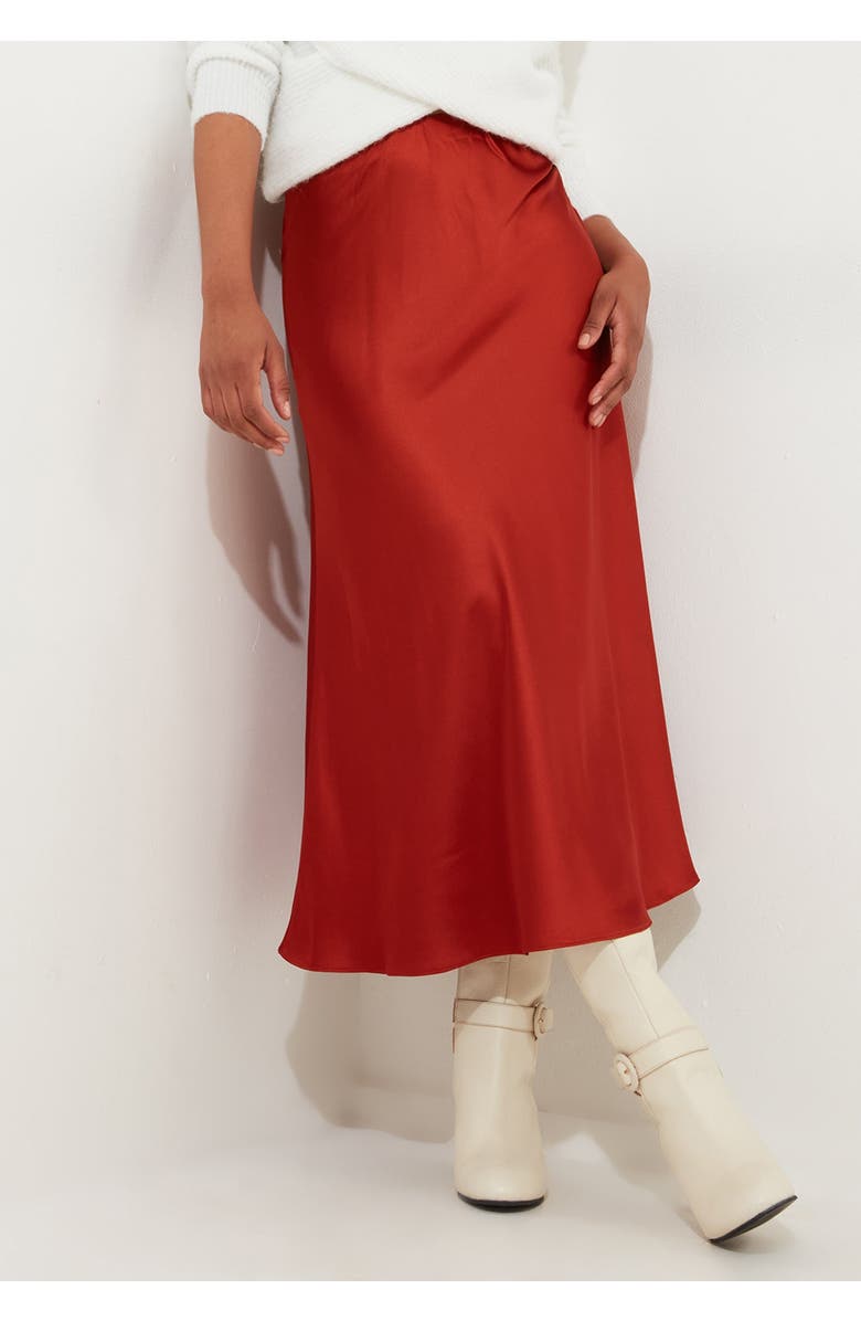 Joe Browns Fluted Satin Midi Skirt, Alternate, color, Copper Red
