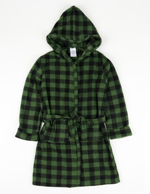 Leveret Kids Printed Fleece Hooded Robe In Green