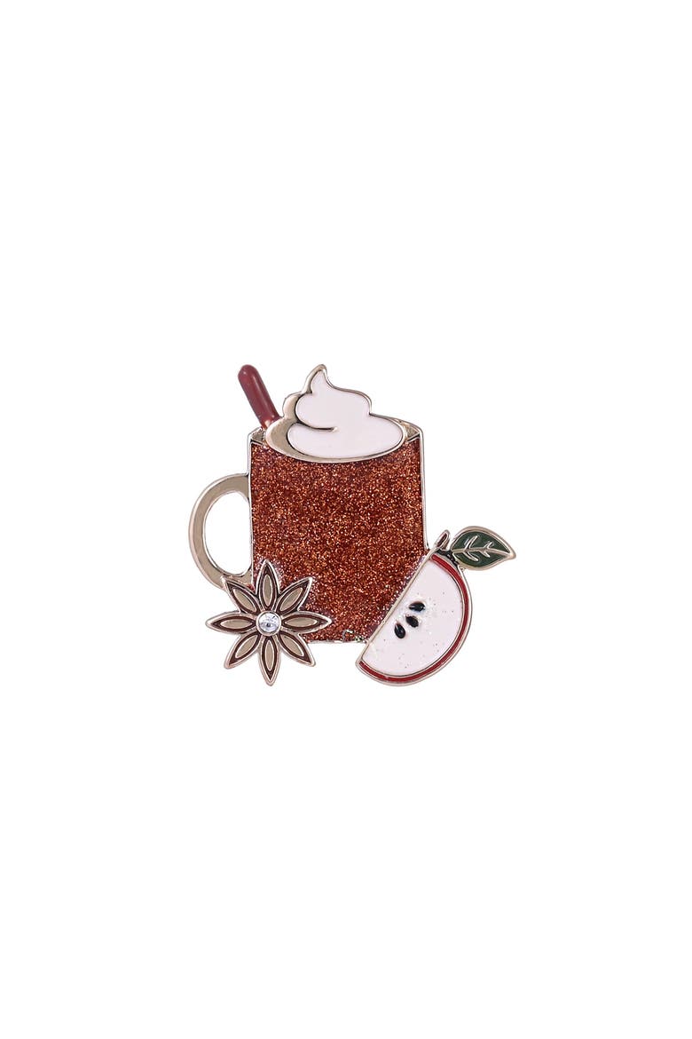 Glitter Enamel Hot Cider Mug Pin, Main, color, Brown