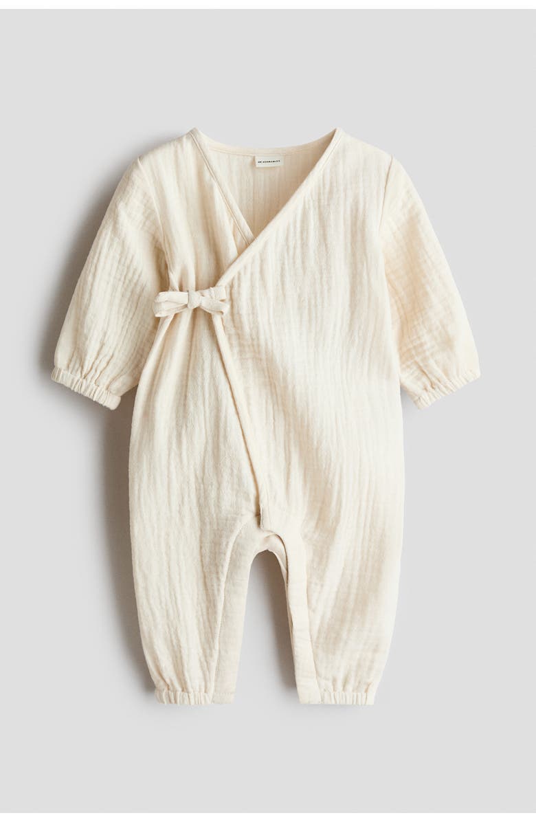 H&M Cotton Muslin Romper Suit, Main, color, Light Beige