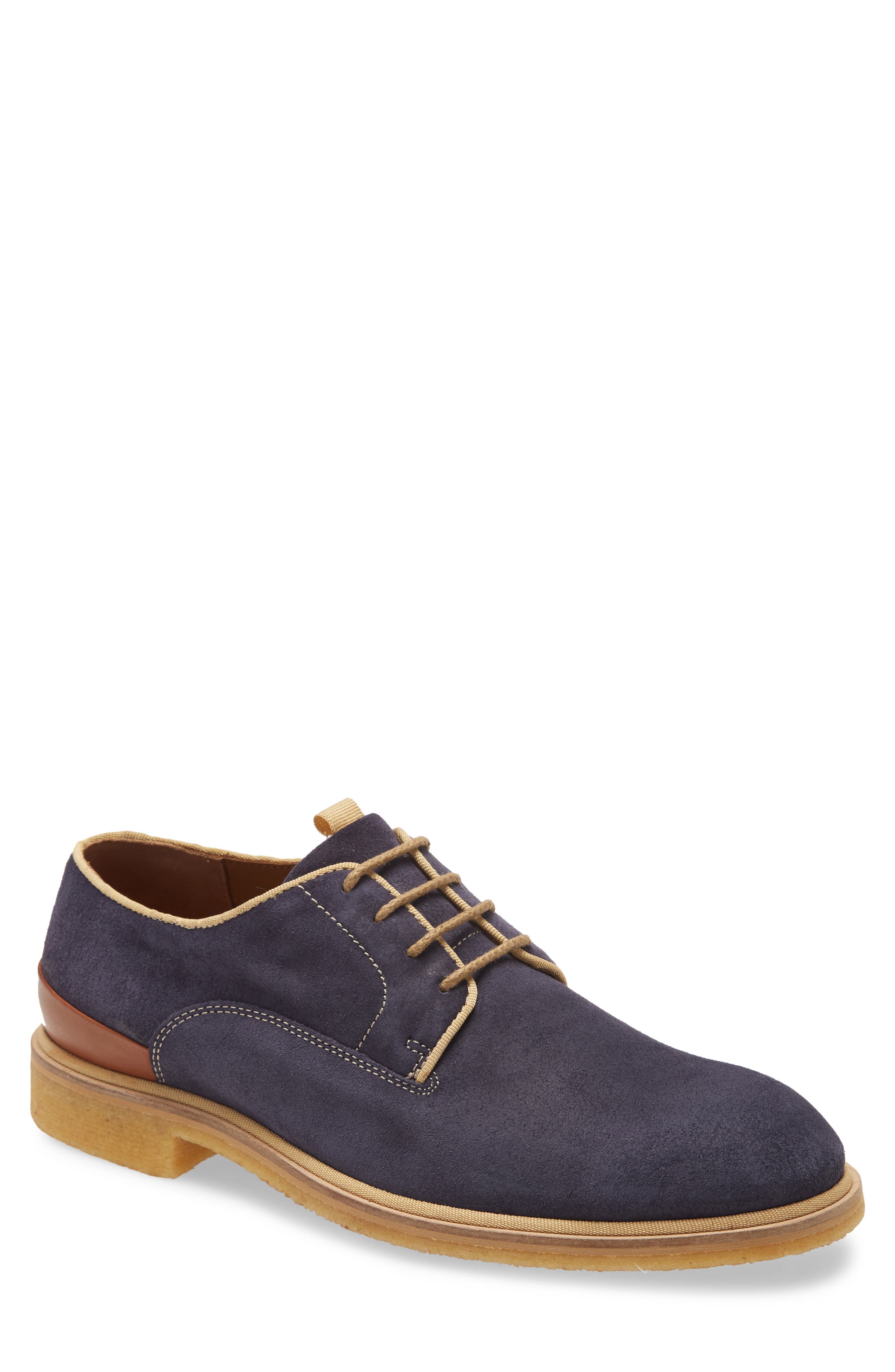J&M 1850 Wagner Plain Toe Derby, Main, color, NAVY SUEDE