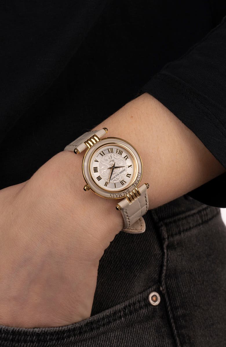 BALMAIN WATCHES Haute Elegance Leather Strap Watch, 30mm, Alternate, color, Stainless Steel With Beige