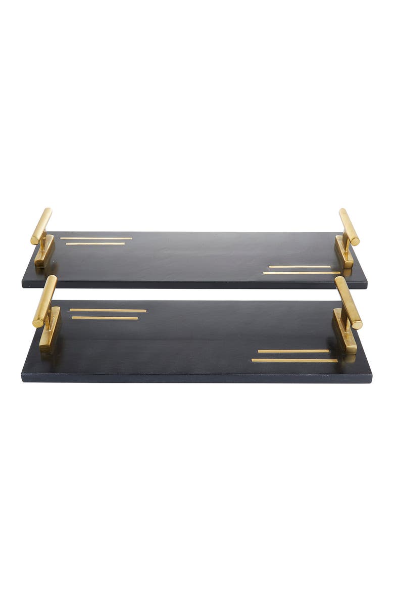 Black Marble Tray with Goldtone Handles - Set of 2, Alternate, color, BLACK