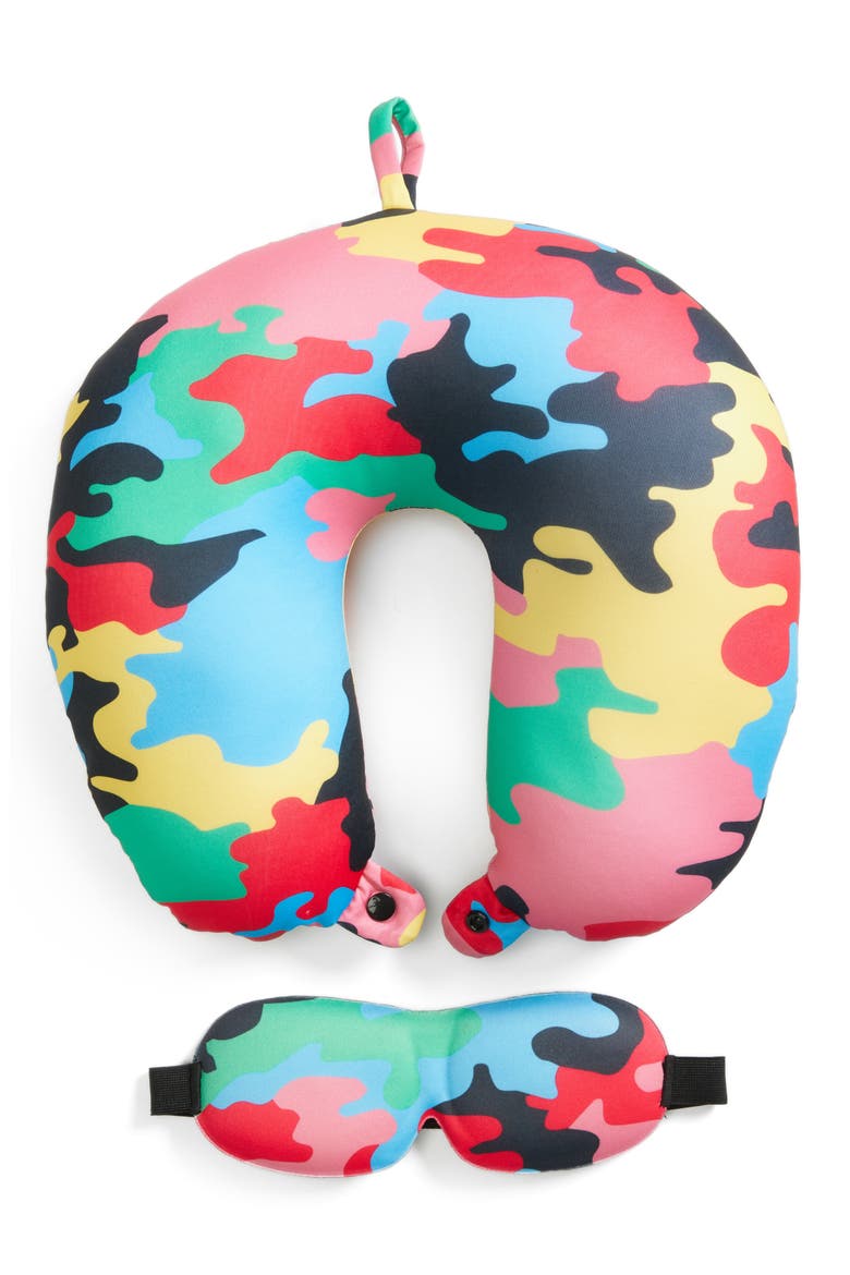 Neck Pillow & Eye Mask Set, Main, color, CAMO MULTI