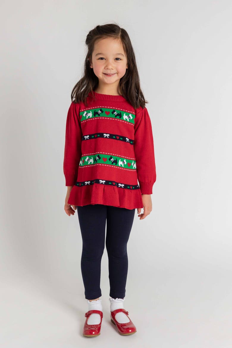 Sweater Tunic Set with Scotty Dogs, Bows, & Hearts, Alternate, color, Red, Navy, Green & White Multi