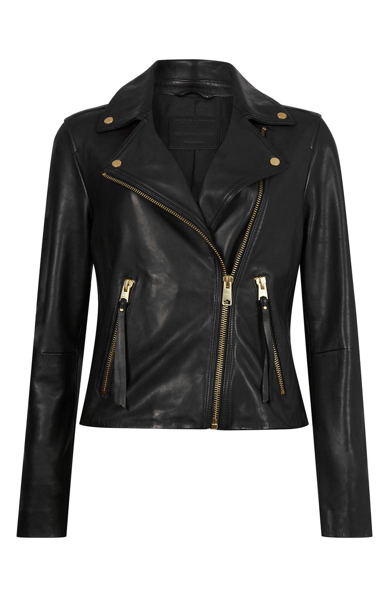 AllSaints Balfern Gold Leather Biker Jacket, Alternate, color, 
