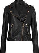 AllSaints Balfern Gold Leather Biker Jacket