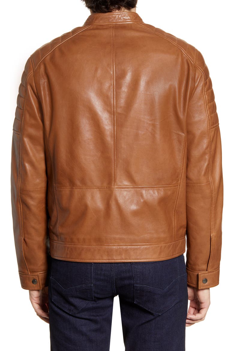 Racer Leather Jacket, Alternate, color, CAMEL