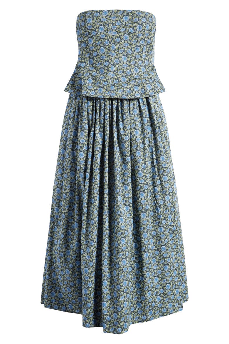 Floral Ditsy Pintuck Peplum Strapless Midi Dress, Alternate, color, PICNIC NIGHT