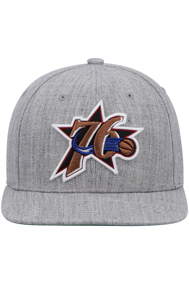 Men's Mitchell & Ness Heathered Gray Philadelphia 76ers Hardwood Classics Team 2.0 Snapback Hat, Alternate, color, Heather Gray