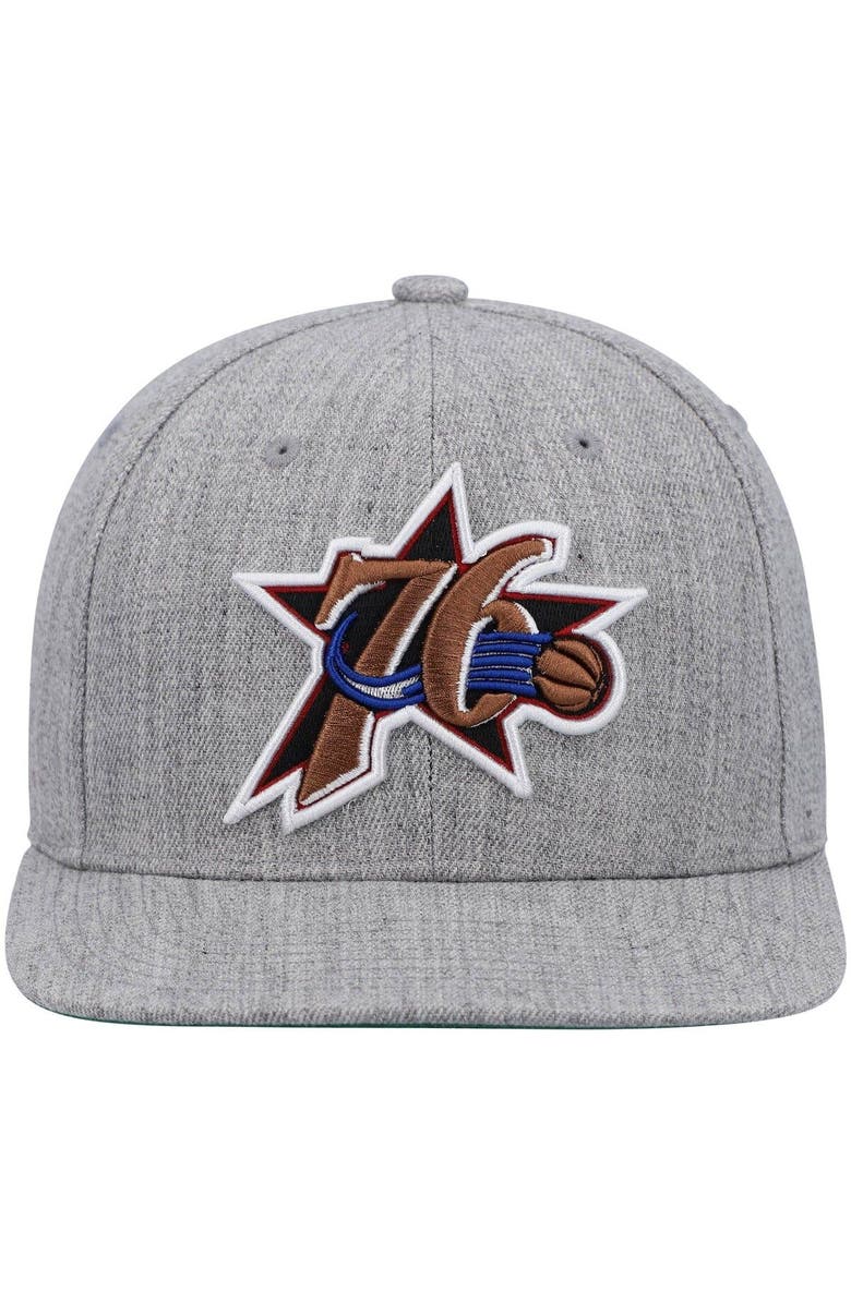Mitchell & Ness Men's Mitchell & Ness Heathered Gray Philadelphia 76ers Hardwood Classics Team 2.0 Snapback Hat, Alternate, color, Heather Gray